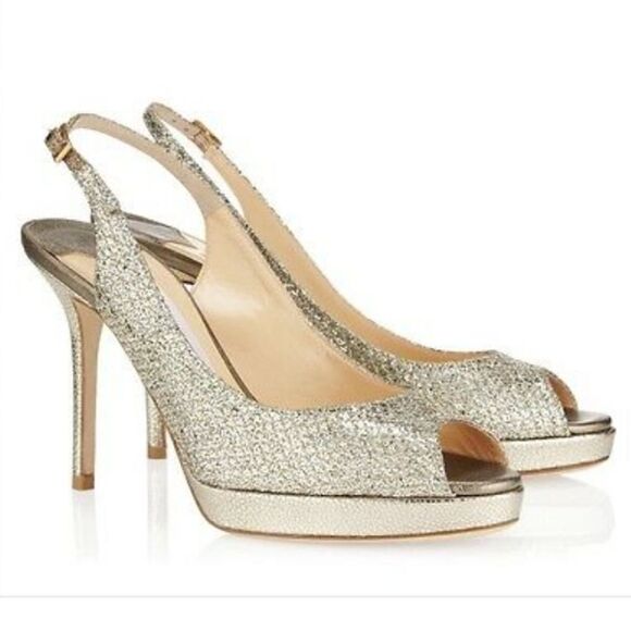 Jimmy Choo Nova Peep-Toe Glitter Pumps Slingback - Picture 1 of 3